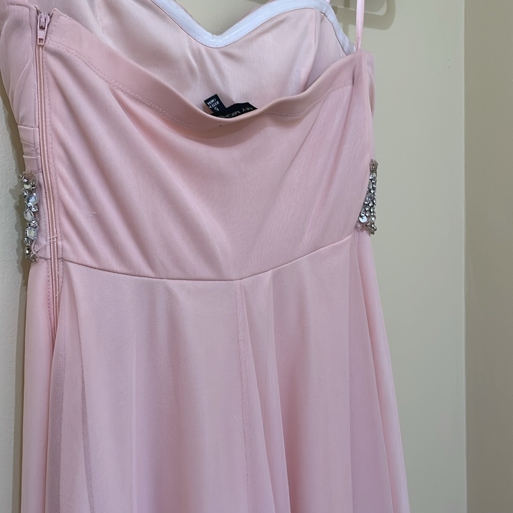 Pink Strapless Gown with Embellished Waist Size 5 -Waist about 26” - Picture 3 of 6